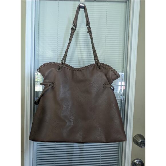 Dark Brown Pebbled Faux Leather Marion Slouchy Tote Gold Chain Bag Brass Horse - Picture 5 of 12